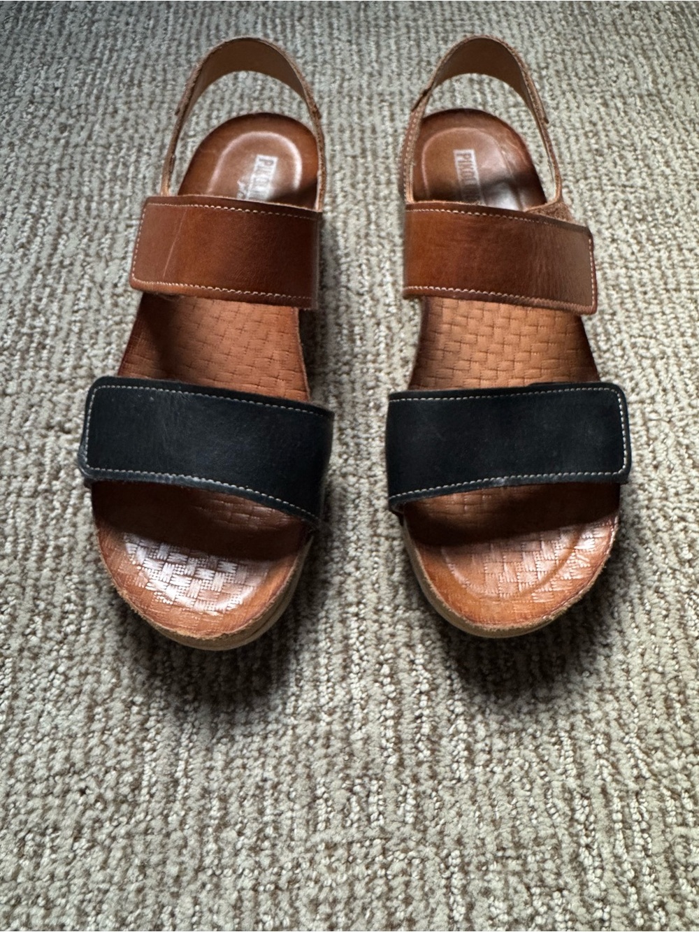 PIKOLINOS Brown and Black Leather Adjustable Sandals